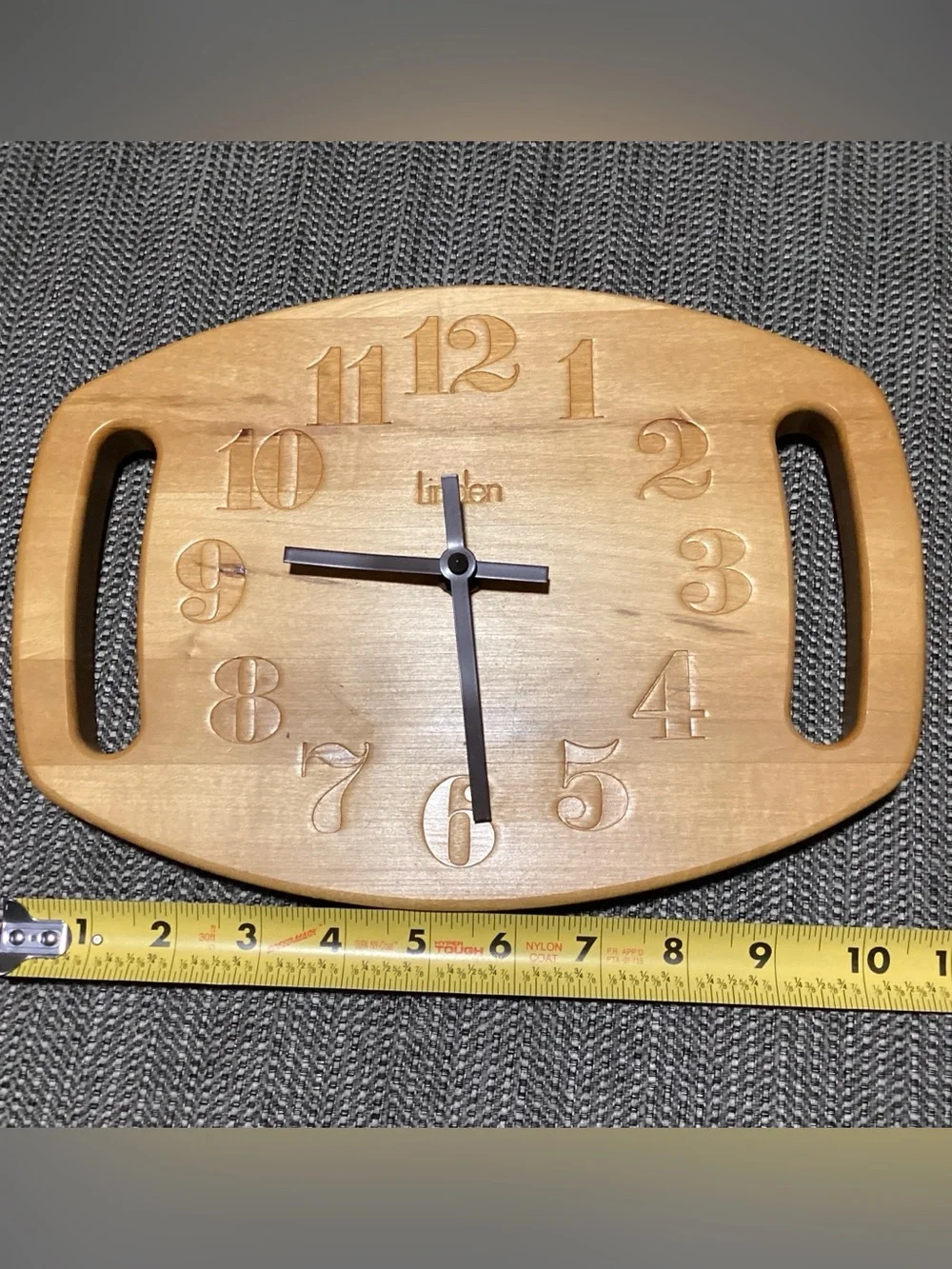 Vintage Linden Wood Wall Clock Carved Scandinavian Folk Decor Butcher Block